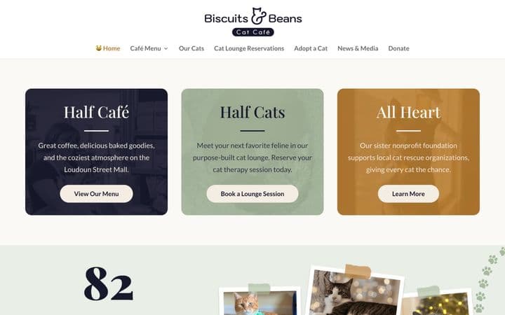 Biscuits & Beans Cat Cafe website design